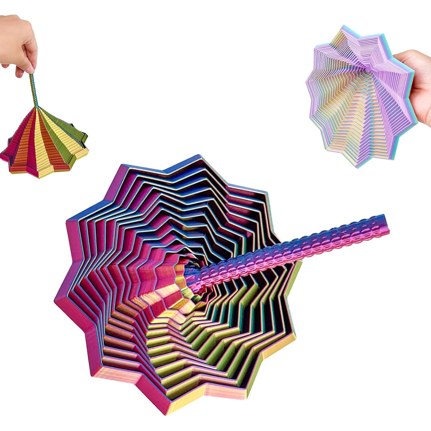 Jucarie Decompresie, Flippy, Model Stea 3D, DuoChrome, Maner Spirala, Turn Magic Geometric, Multiple Forme, Anti-stress, 8.6 cm, Albastru/Verde/Rosu