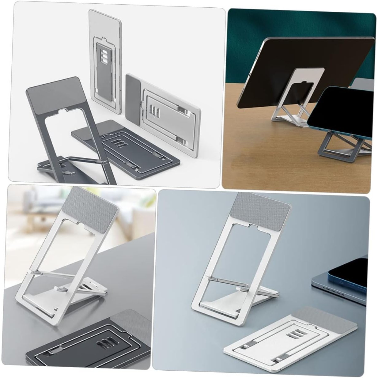 Suport pentru Telefon, Flippy, Pliabil, Reglabil, din ABS, Argintiu