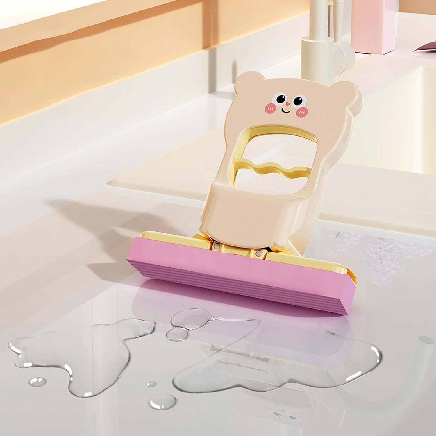 Mini Mop, Flippy, de Mana, Pliabil, Model Ursulet, din Plastic, 9 x 15 x 15 cm, Roz