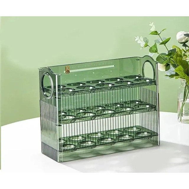 Suport Organizator pentru Oua, Flippy, Capacitate 30 Oua, Pentru Usa Frigiderului, 3 Straturi, din Plastic, Verde Transparent