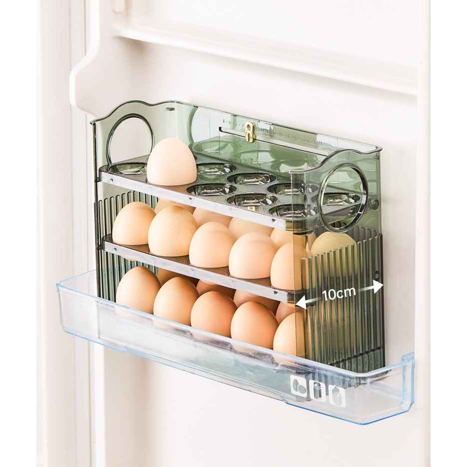Suport Organizator pentru Oua, Flippy, Capacitate 30 Oua, Pentru Usa Frigiderului, 3 Straturi, din Plastic, Verde Transparent