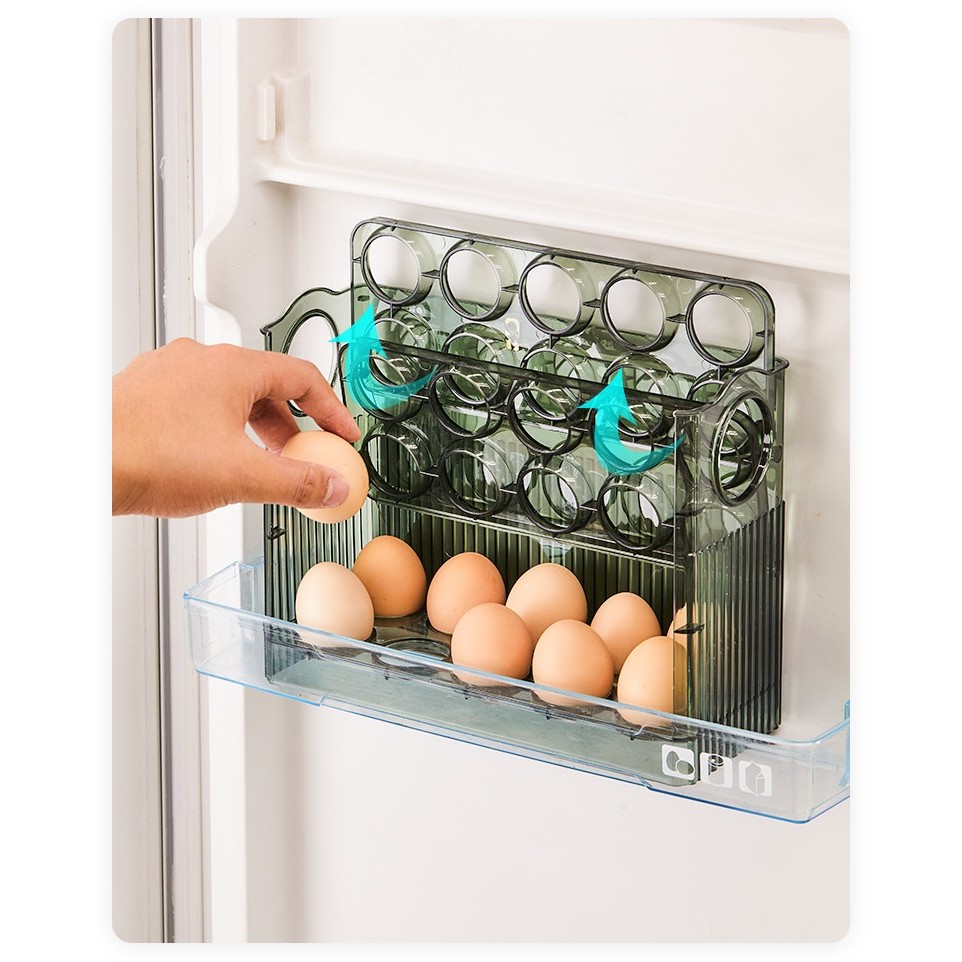 Suport Organizator pentru Oua, Flippy, Capacitate 30 Oua, Pentru Usa Frigiderului, 3 Straturi, din Plastic, Verde Transparent