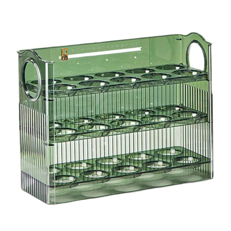 Suport Organizator pentru Oua, Flippy, Capacitate 30 Oua, Pentru Usa Frigiderului, 3 Straturi, din Plastic, Verde Transparent
