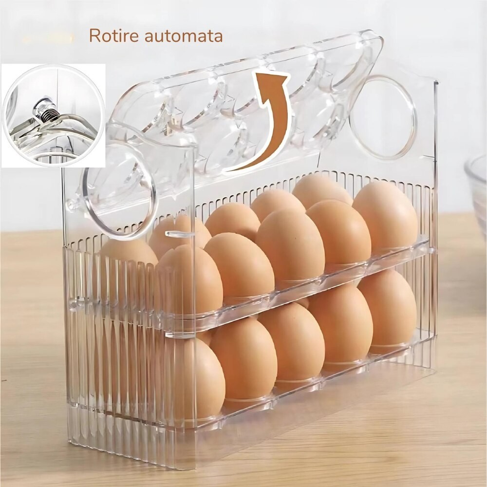 Suport Organizator pentru Oua, Flippy, Capacitate 30 Oua, Pentru Usa Frigiderului, 3 Straturi, din Plastic, Transparent