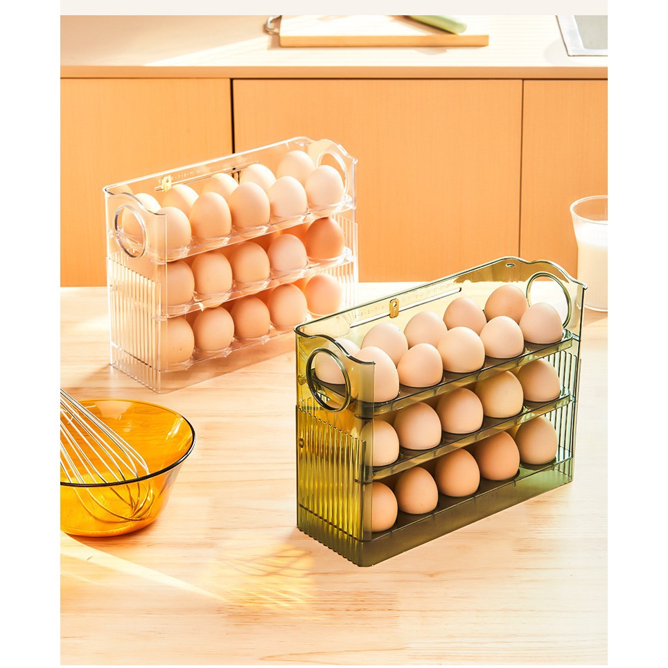 Suport Organizator pentru Oua, Flippy, Capacitate 30 Oua, Pentru Usa Frigiderului, 3 Straturi, din Plastic, Transparent