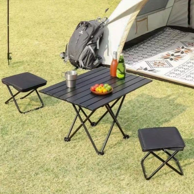 Scaun Pliabil, Flippy, pentru Adulti, Portabil, pentru Camping, Pescuit, din Panza Oxford si Cadru Metalic, 24 x 24 x 28 cm, Negru