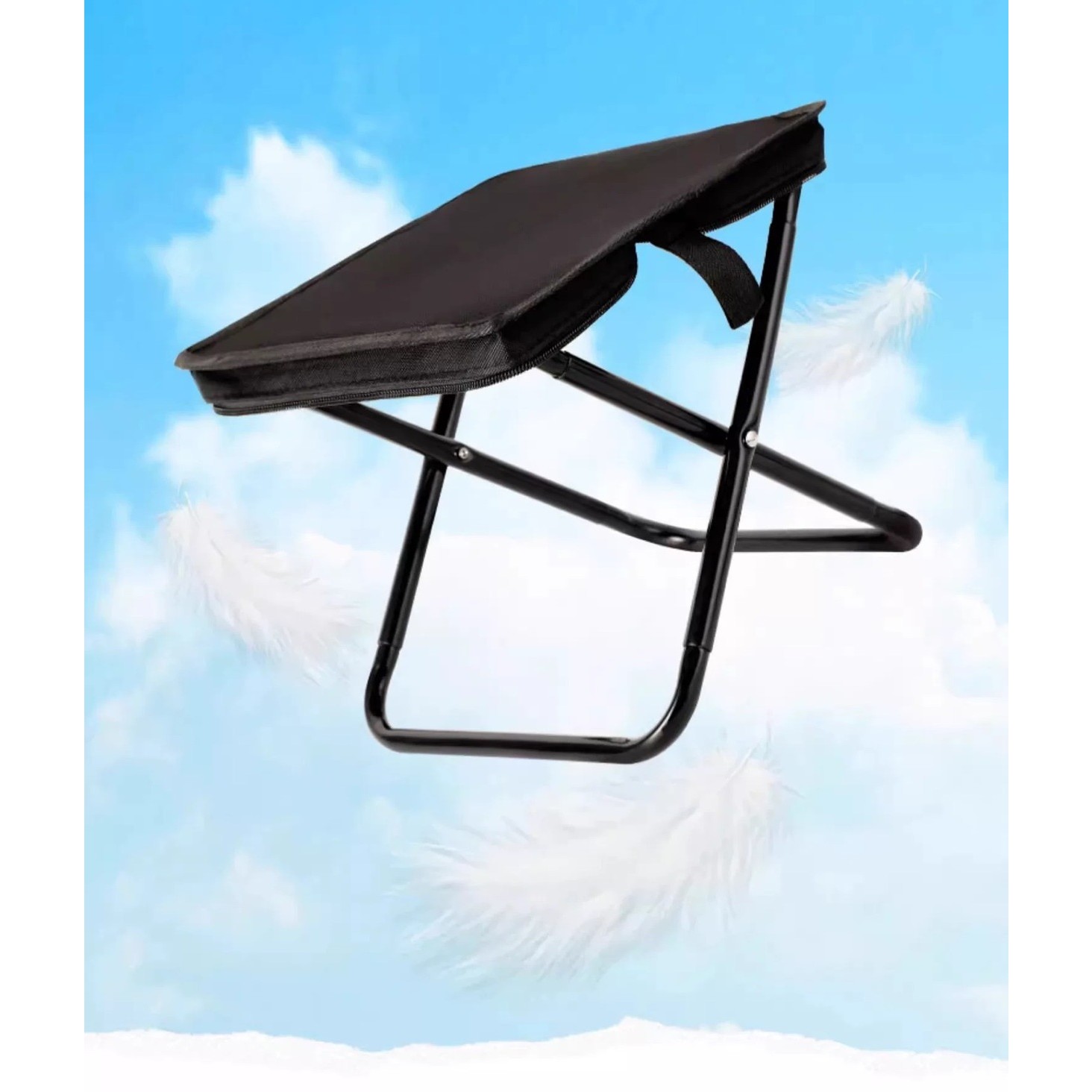 Scaun Pliabil, Flippy, pentru Adulti, Portabil, pentru Camping, Pescuit, din Panza Oxford si Cadru Metalic, 24 x 24 x 28 cm, Negru