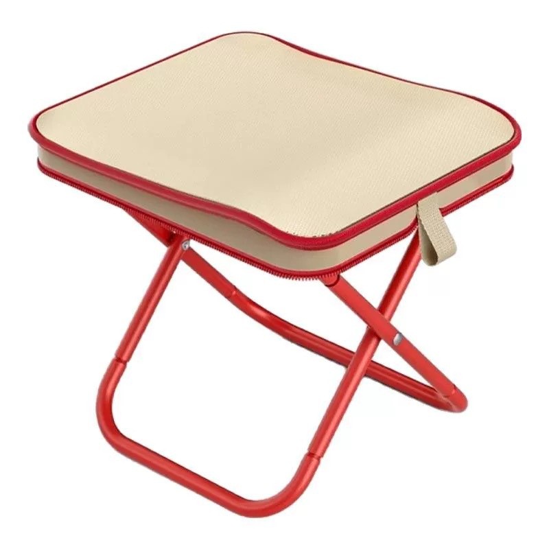Scaun Pliabil, Flippy, pentru Adulti, Portabil, pentru Camping, Pescuit, din Panza Oxford si Cadru Metalic, 24 x 24 x 28 cm, Rosu/Bej