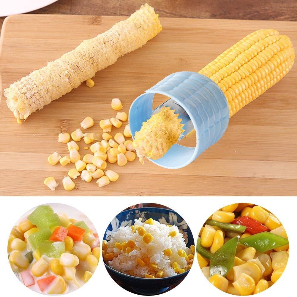 Ustensila pentru Curatare Porumb, Flippy, Diametru 3.6 cm, din Plastic si Otel Inoxidabil, Albastru