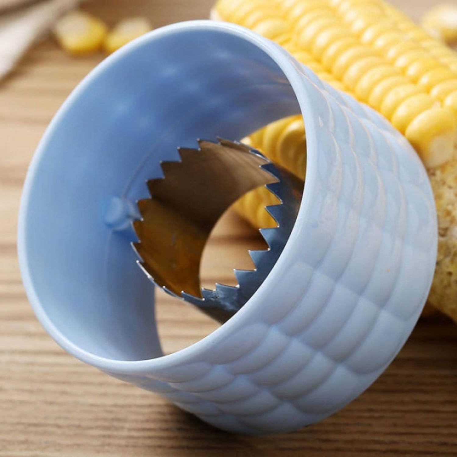 Ustensila pentru Curatare Porumb, Flippy, Diametru 3.6 cm, din Plastic si Otel Inoxidabil, Albastru