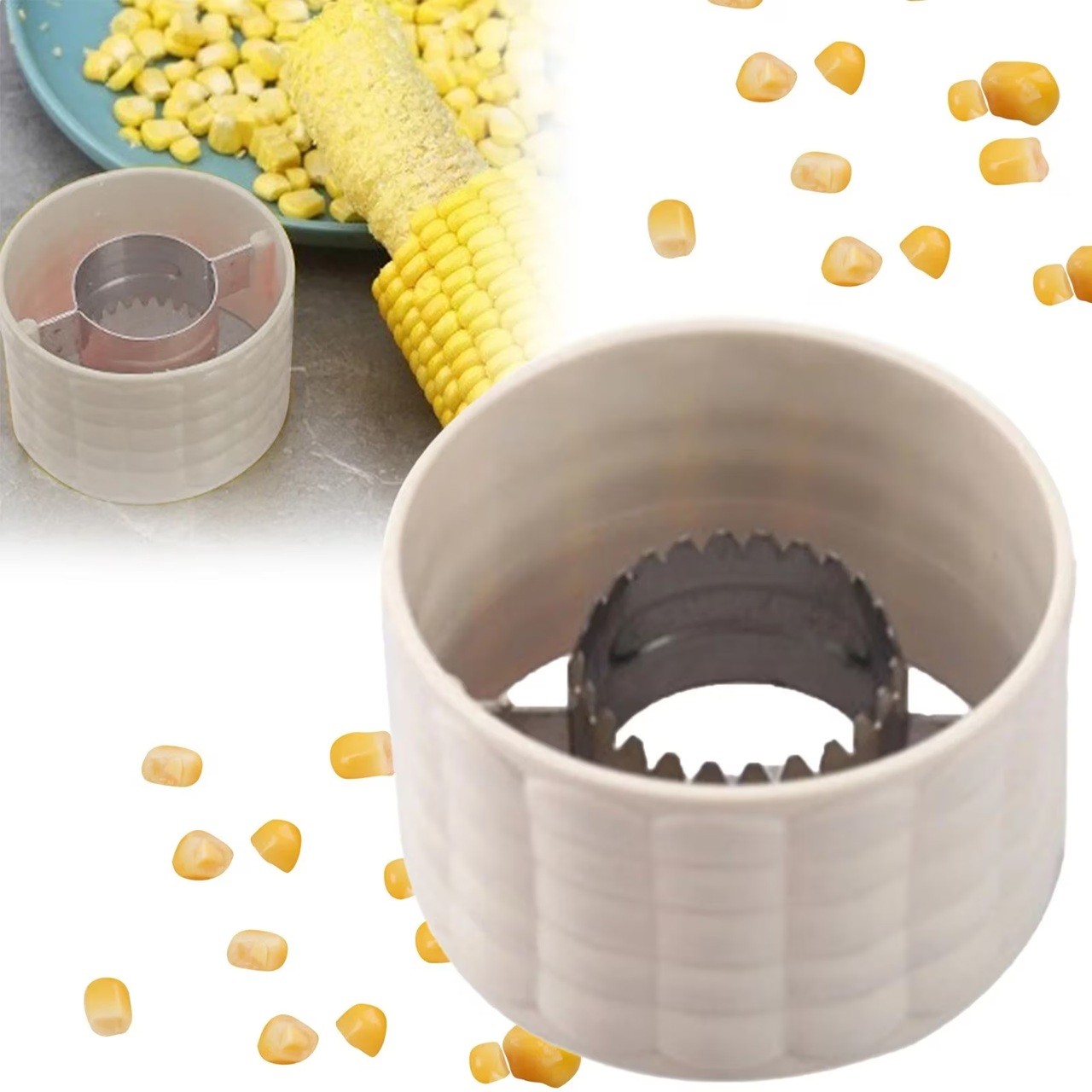 Ustensila pentru Curatare Porumb, Flippy, Diametru 3.6 cm, din Plastic si Otel Inoxidabil, Alb