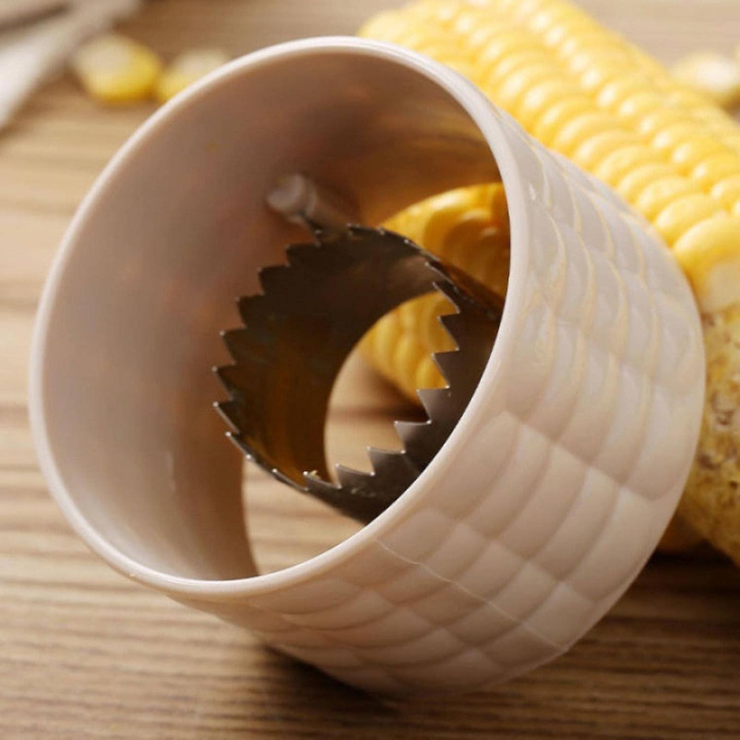 Ustensila pentru Curatare Porumb, Flippy, Diametru 3.6 cm, din Plastic si Otel Inoxidabil, Alb