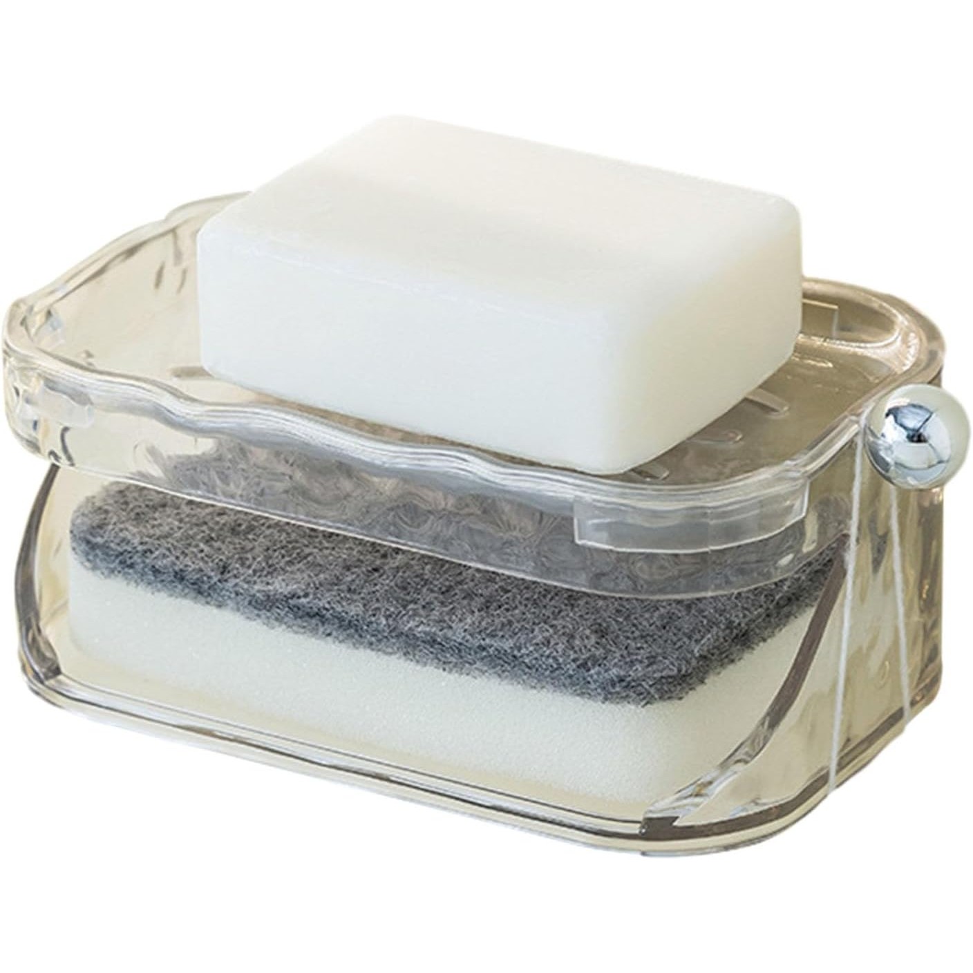 Savoniera Dubla, Flippy, 2 Straturi, Instalare fara Perforare, Agatatoare Burete, 13.5 x 8.5 x 6 cm, Transparent