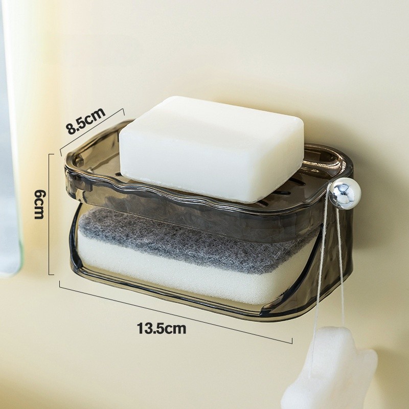 Savoniera Dubla, Flippy, 2 Straturi, Instalare fara Perforare, Agatatoare Burete, 13.5 x 8.5 x 6 cm, Gri