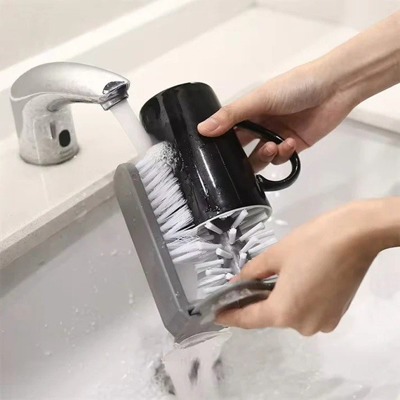 Perie de Curatat Pahare, Flippy, din Plastic, cu Ventuza, 17.5 x 14 cm, Gri