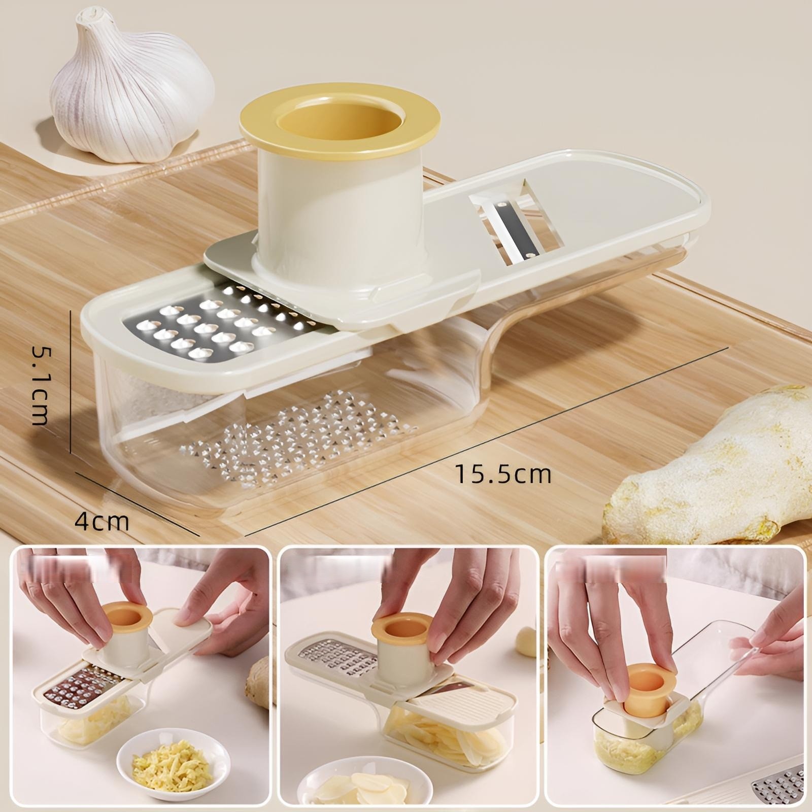 Razatoare Manuala, Flippy, cu Recipient de Stocare, pentru Legume, din Plastic si Otel Inoxidabil, Multifunctionala, Alb