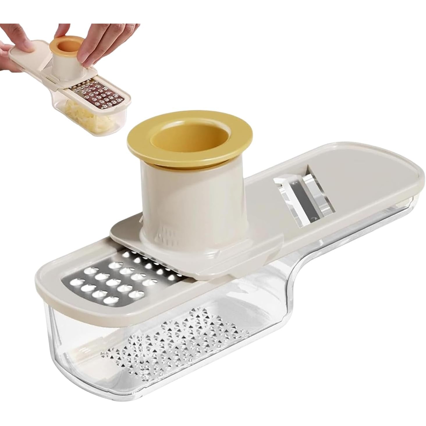 Razatoare Manuala, Flippy, cu Recipient de Stocare, pentru Legume, din Plastic si Otel Inoxidabil, Multifunctionala, Alb