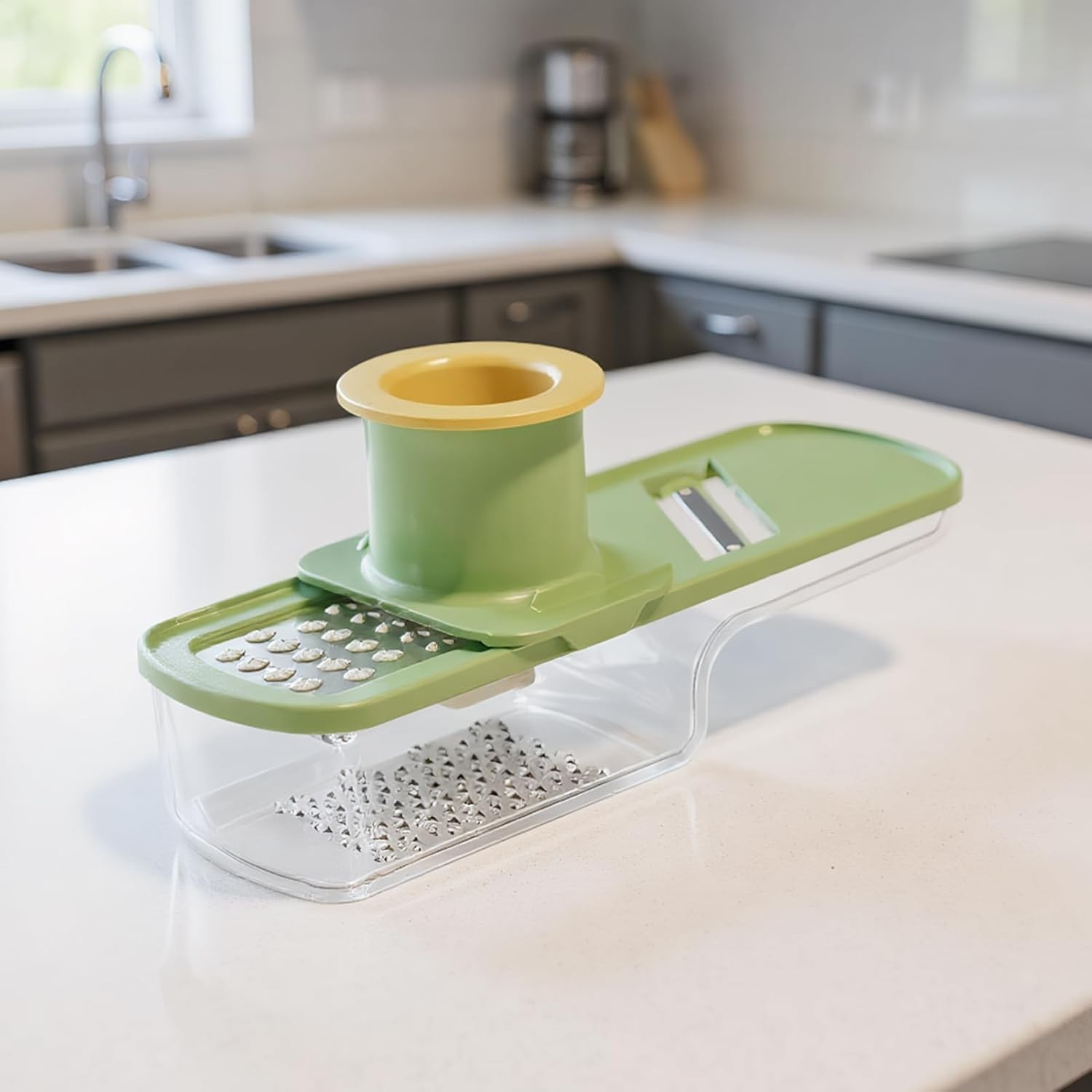 Razatoare Manuala, Flippy, cu Recipient de Stocare, pentru Legume, din Plastic si Otel Inoxidabil, Multifunctionala, Verde