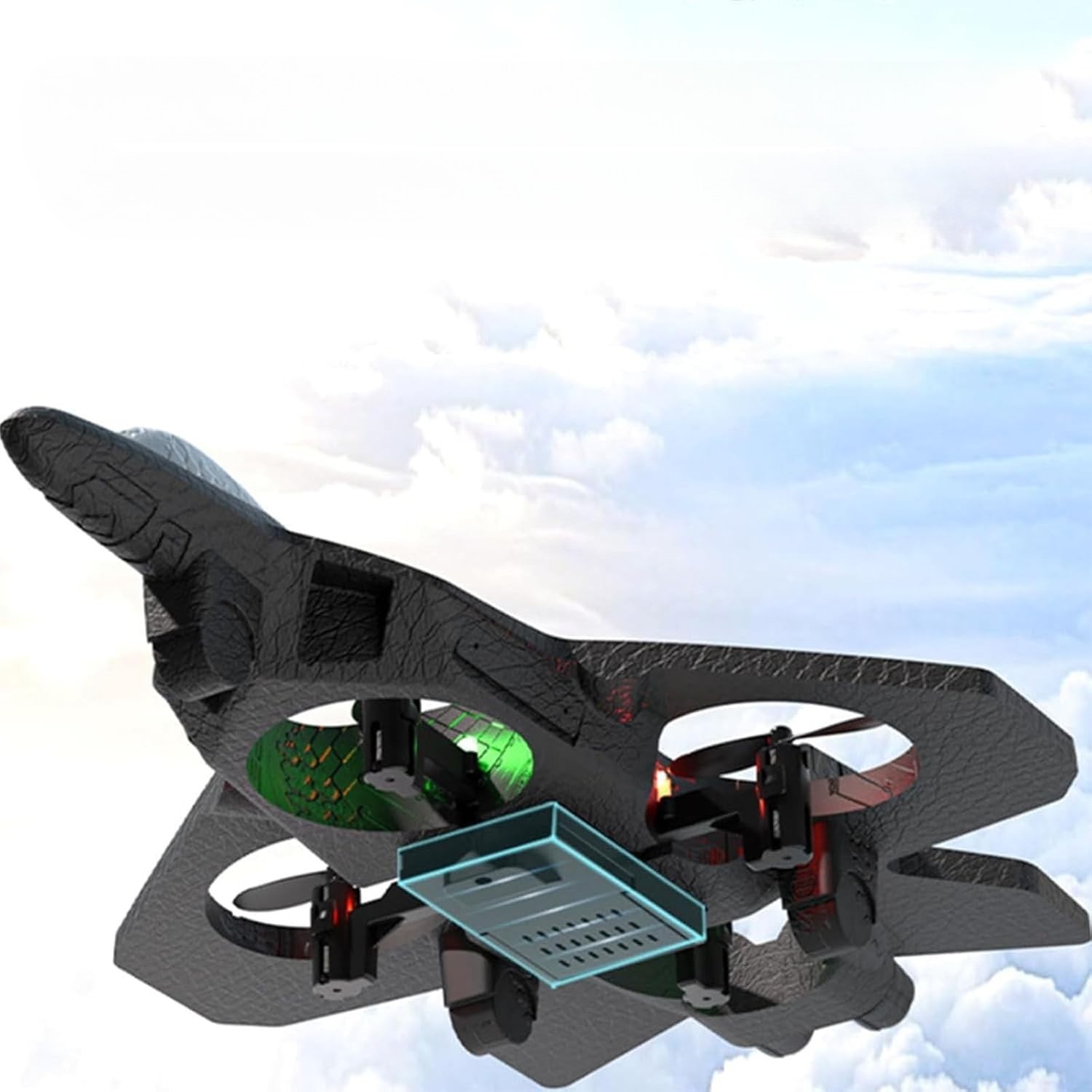 Jucarie Interactiva, Flippy, Aeronava de Lupta, din EVA, cu Telecomanda, Incarcare USB, +14 Ani, 25.5 x 18 x 5.2 cm, Negru-Albastru