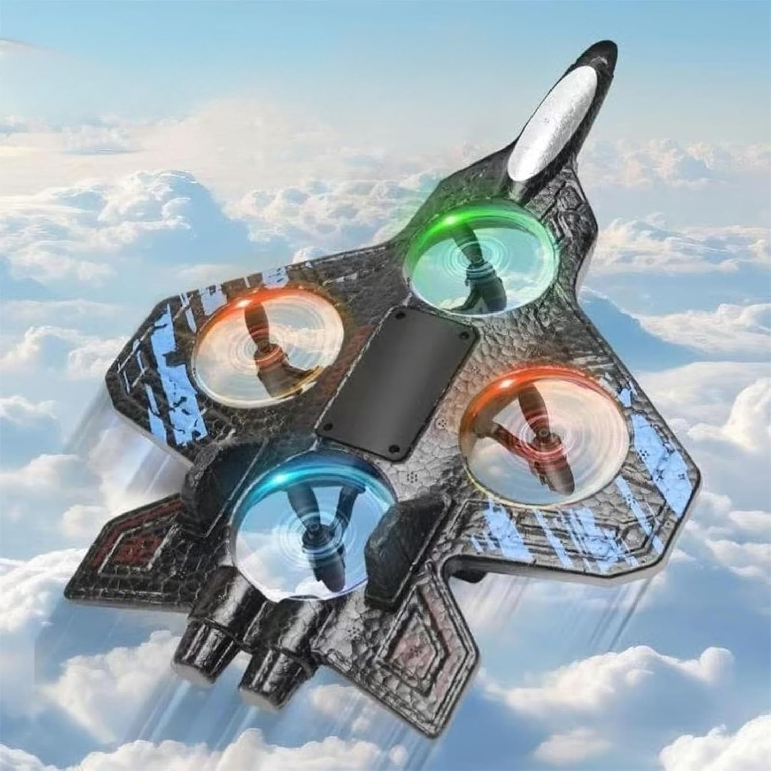 Jucarie Interactiva, Flippy, Aeronava de Lupta, din EVA, cu Telecomanda, Incarcare USB, +14 Ani, 25.5 x 18 x 5.2 cm, Negru-Albastru