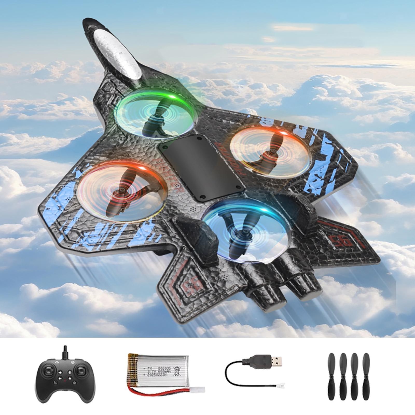 Jucarie Interactiva, Flippy, Aeronava de Lupta, din EVA, cu Telecomanda, Incarcare USB, +14 Ani, 25.5 x 18 x 5.2 cm, Negru-Albastru