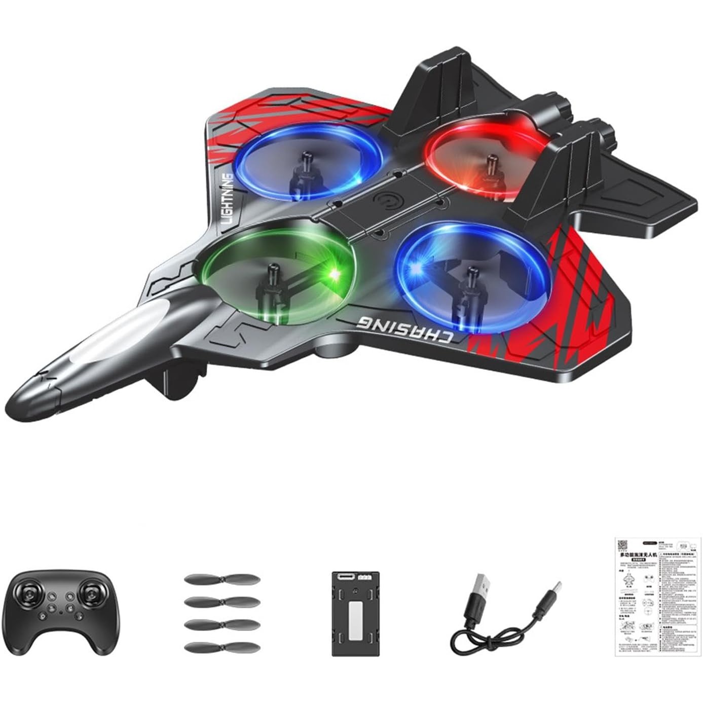 Jucarie Interactiva, Flippy, Aeronava de Lupta, din EVA, cu Telecomanda, Incarcare USB, +14 Ani, 25.5 x 18 x 5.2 cm, Negru-Rosu