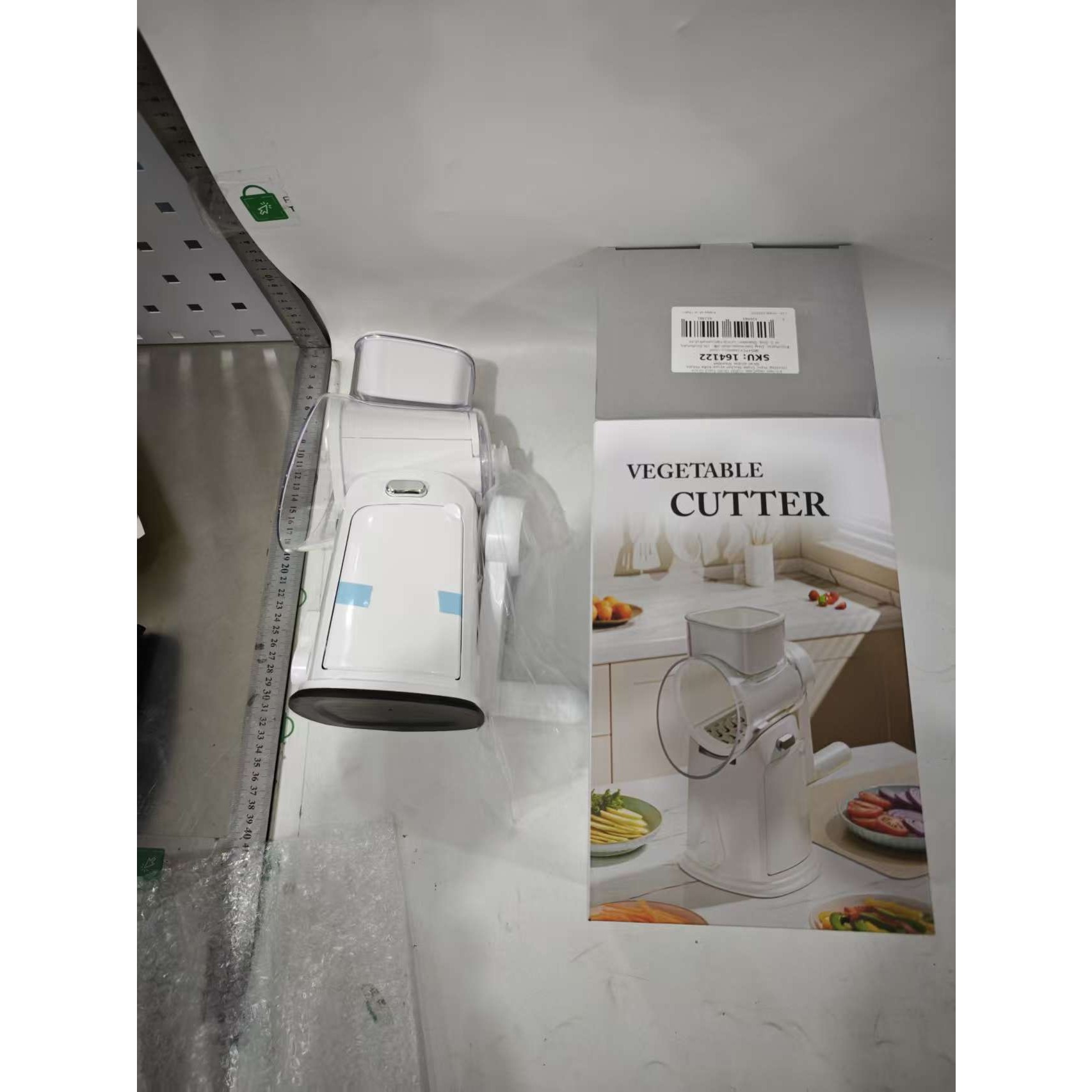 Razatoare Manuala, Flippy, Rotativa cu Manivela, 6 Lame Interschimbabile, Anti-Stropire, 27 x 13 x 13 cm, Alb