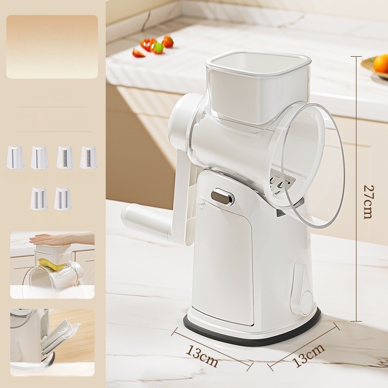 Razatoare Manuala, Flippy, Rotativa cu Manivela, 6 Lame Interschimbabile, Anti-Stropire, 27 x 13 x 13 cm, Alb