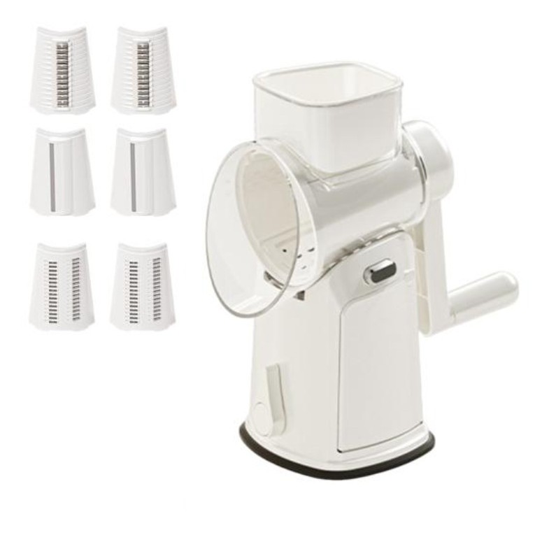 Razatoare Manuala, Flippy, Rotativa cu Manivela, 6 Lame Interschimbabile, Anti-Stropire, 27 x 13 x 13 cm, Alb