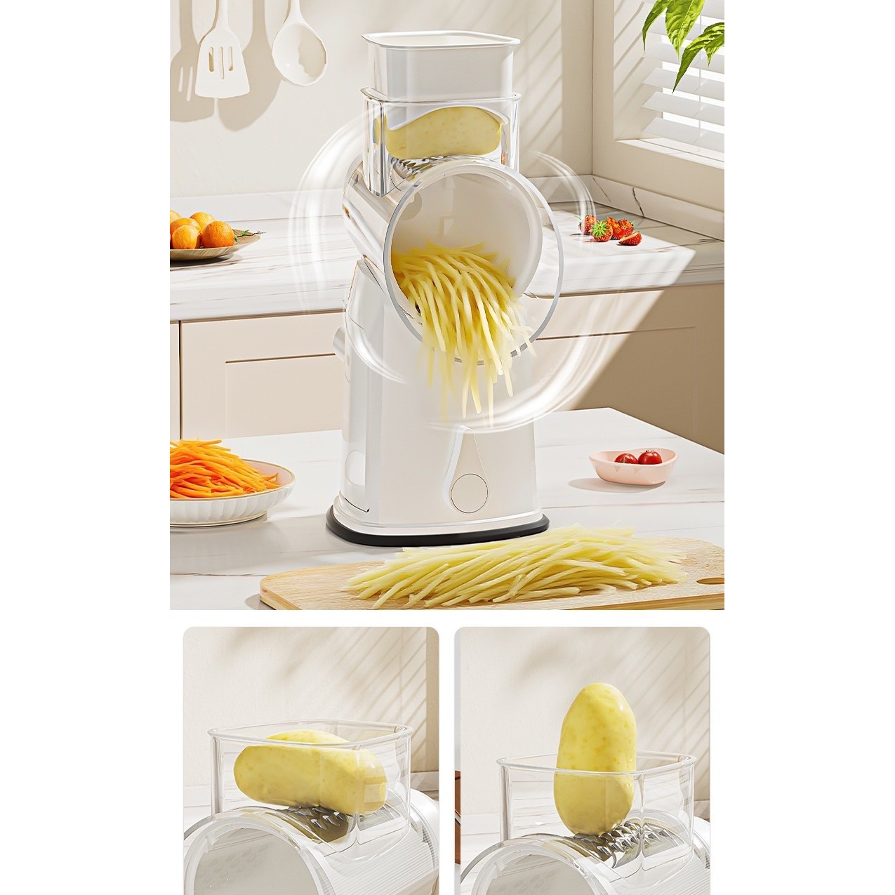 Razatoare Manuala, Flippy, Rotativa cu Manivela, 6 Lame Interschimbabile, Anti-Stropire, 27 x 13 x 13 cm, Alb