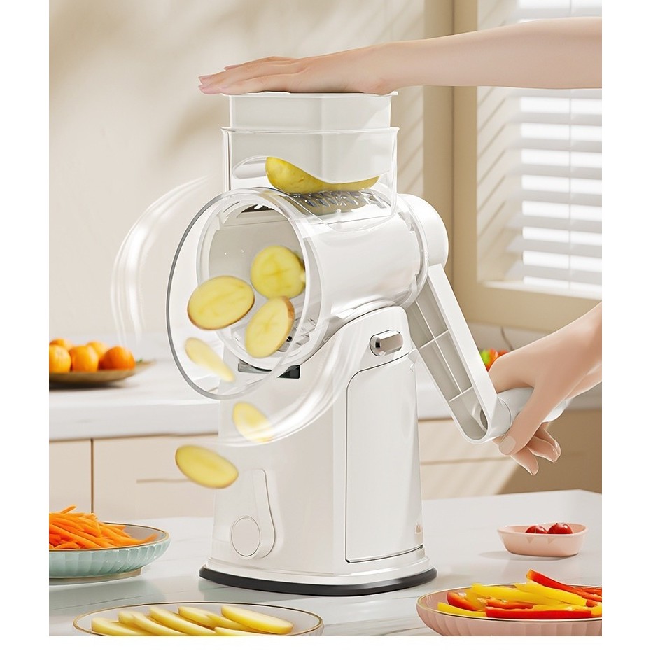 Razatoare Manuala, Flippy, Rotativa cu Manivela, 6 Lame Interschimbabile, Anti-Stropire, 27 x 13 x 13 cm, Alb