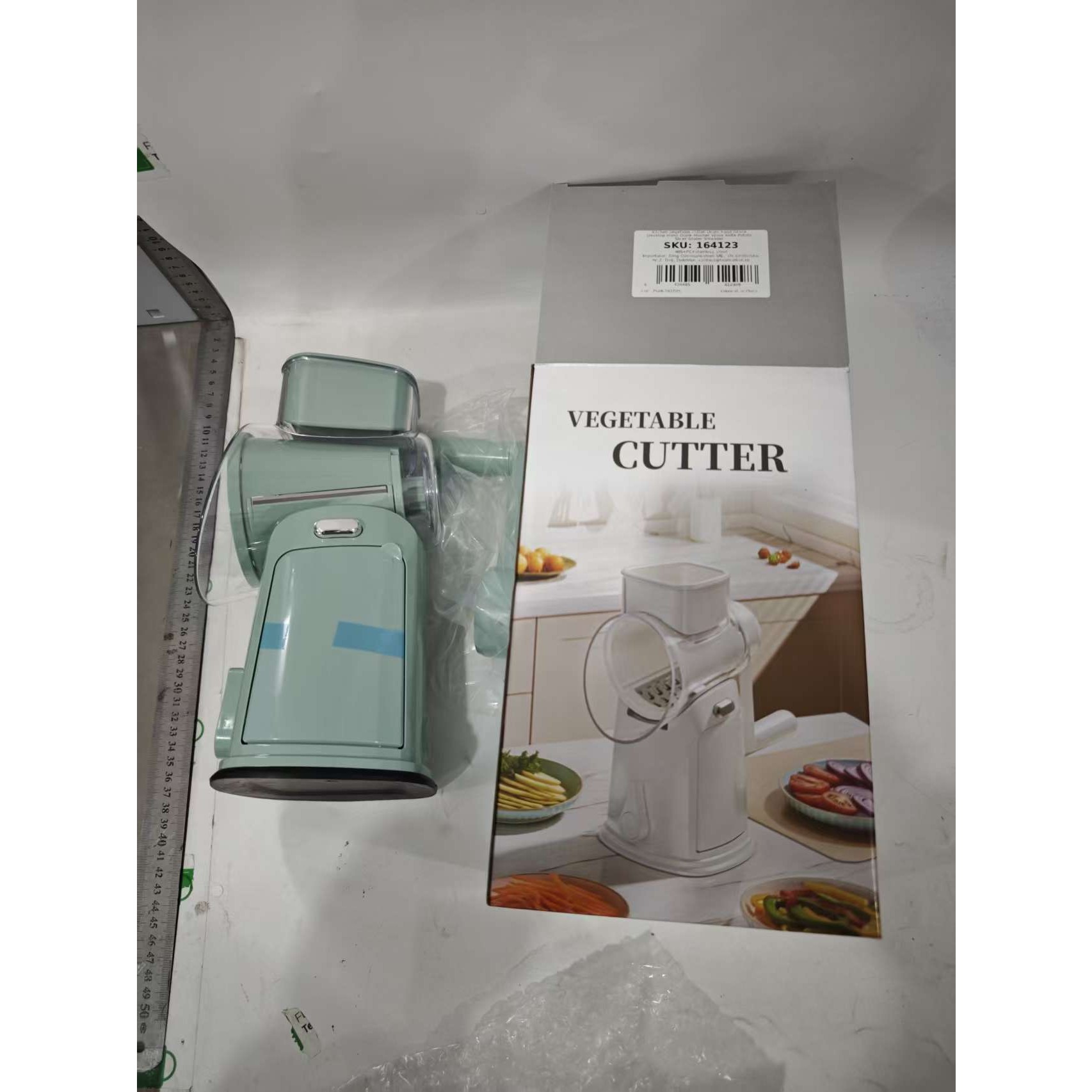 Razatoare Manuala, Flippy, Rotativa cu Manivela, 6 Lame Interschimbabile, Anti-Stropire, 27 x 13 x 13 cm, Turcoaz