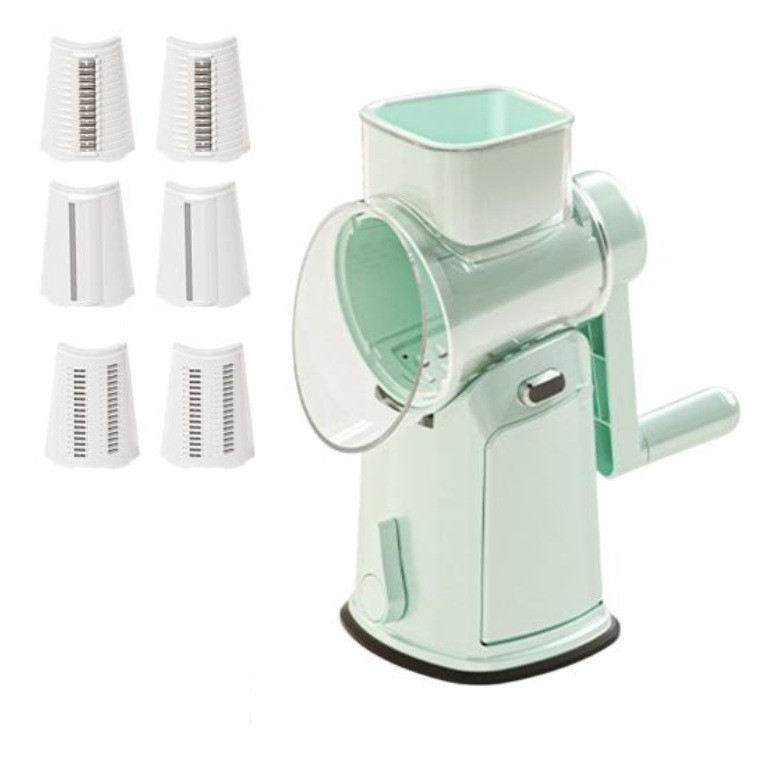 Razatoare Manuala, Flippy, Rotativa cu Manivela, 6 Lame Interschimbabile, Anti-Stropire, 27 x 13 x 13 cm, Turcoaz