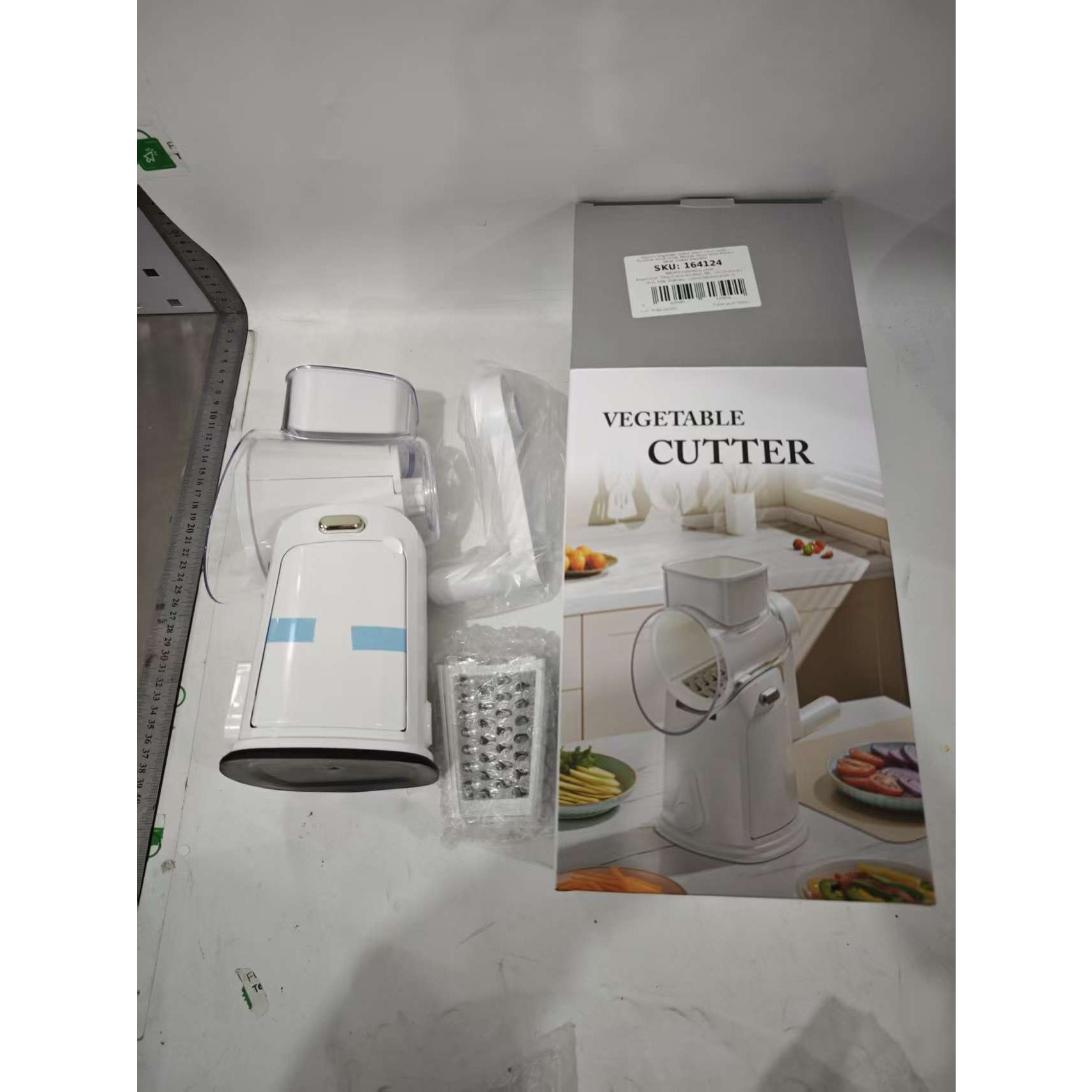 Razatoare Manuala, Flippy, Rotativa cu Manivela, 10 Lame Interschimbabile, Anti-Stropire, 27 x 13 x 13 cm, Alb