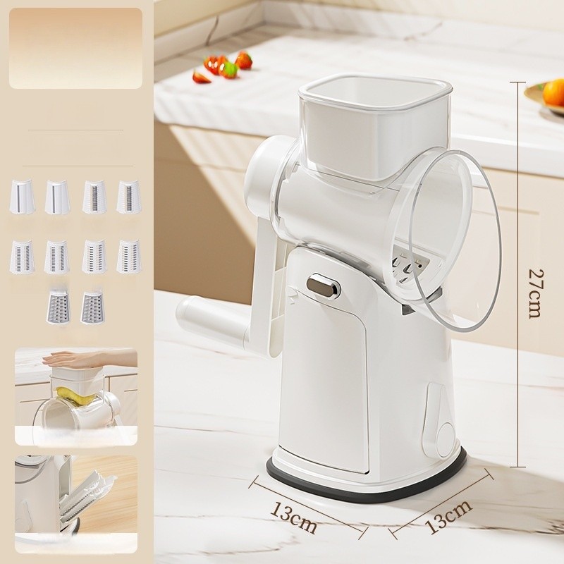 Razatoare Manuala, Flippy, Rotativa cu Manivela, 10 Lame Interschimbabile, Anti-Stropire, 27 x 13 x 13 cm, Alb