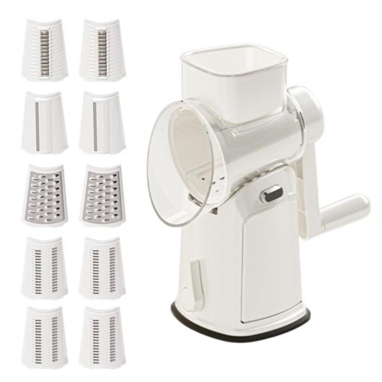 Razatoare Manuala, Flippy, Rotativa cu Manivela, 10 Lame Interschimbabile, Anti-Stropire, 27 x 13 x 13 cm, Alb