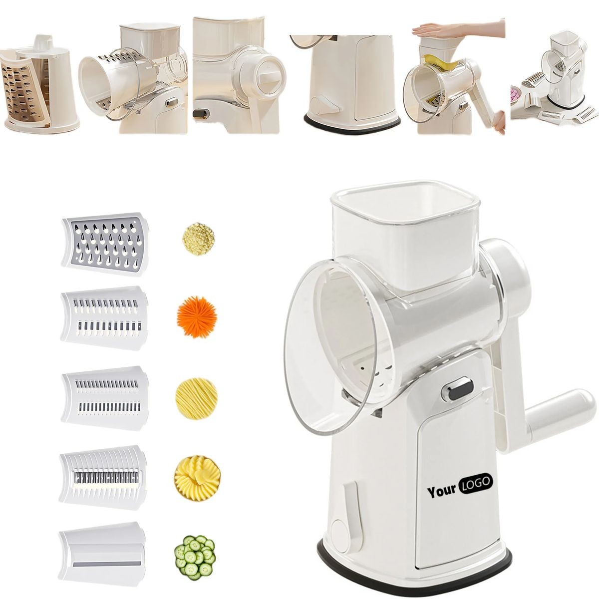 Razatoare Manuala, Flippy, Rotativa cu Manivela, 10 Lame Interschimbabile, Anti-Stropire, 27 x 13 x 13 cm, Alb