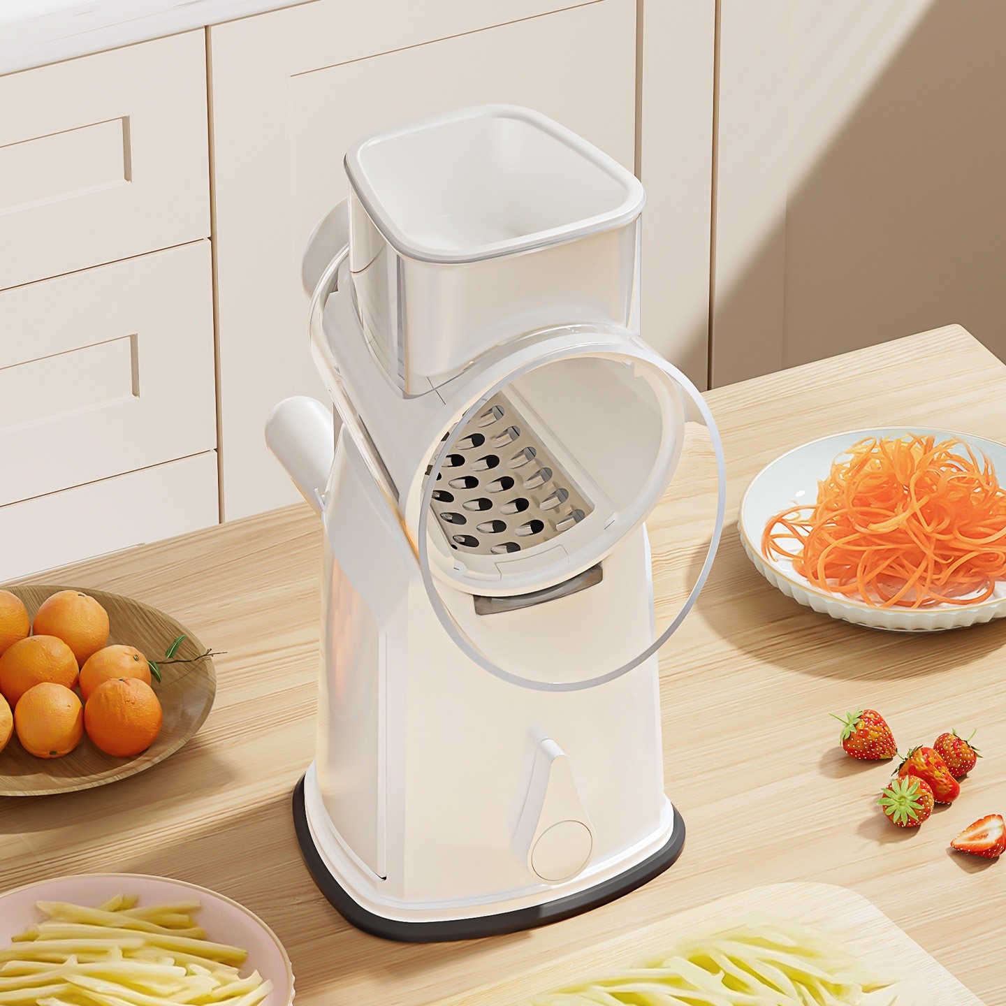 Razatoare Manuala, Flippy, Rotativa cu Manivela, 10 Lame Interschimbabile, Anti-Stropire, 27 x 13 x 13 cm, Alb