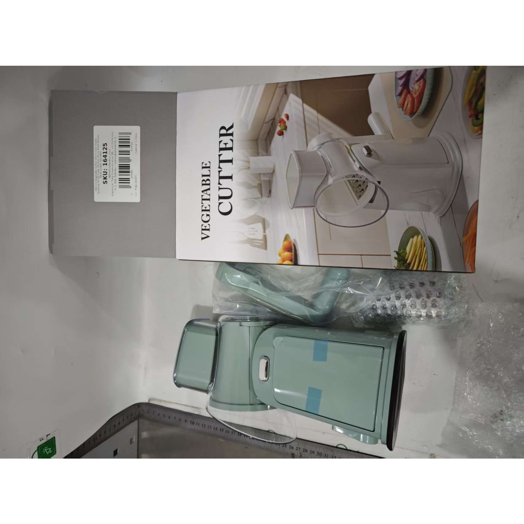 Razatoare Manuala, Flippy, Rotativa cu Manivela, 10 Lame Interschimbabile, Anti-Stropire, 27 x 13 x 13 cm, Turcoaz