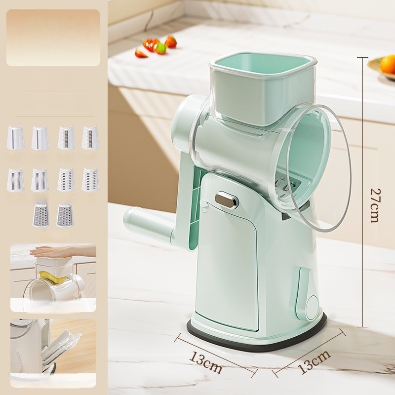 Razatoare Manuala, Flippy, Rotativa cu Manivela, 10 Lame Interschimbabile, Anti-Stropire, 27 x 13 x 13 cm, Turcoaz