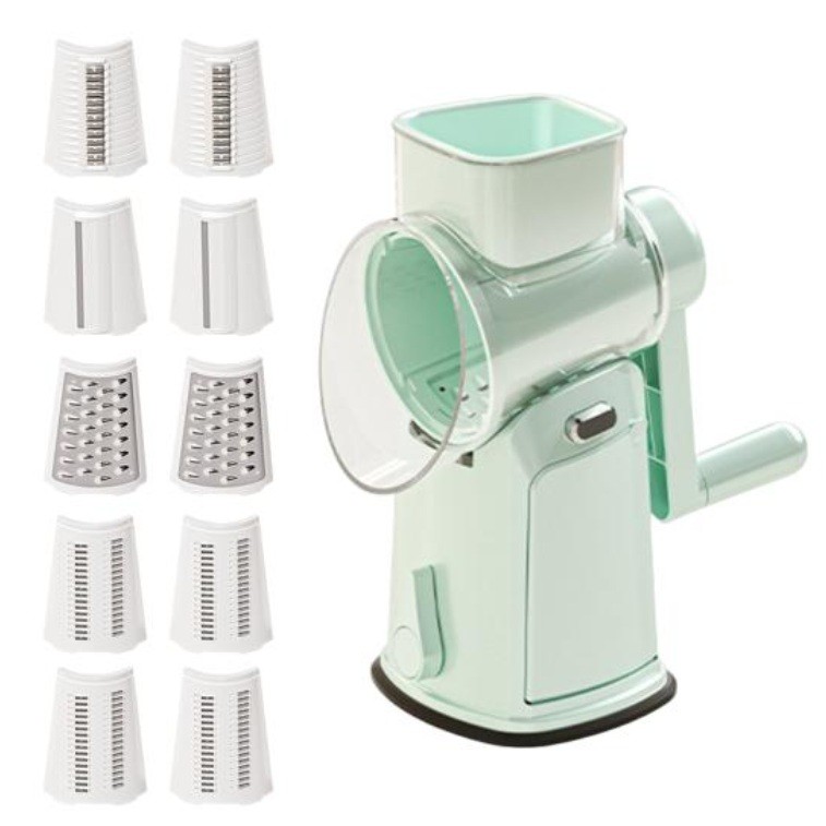 Razatoare Manuala, Flippy, Rotativa cu Manivela, 10 Lame Interschimbabile, Anti-Stropire, 27 x 13 x 13 cm, Turcoaz