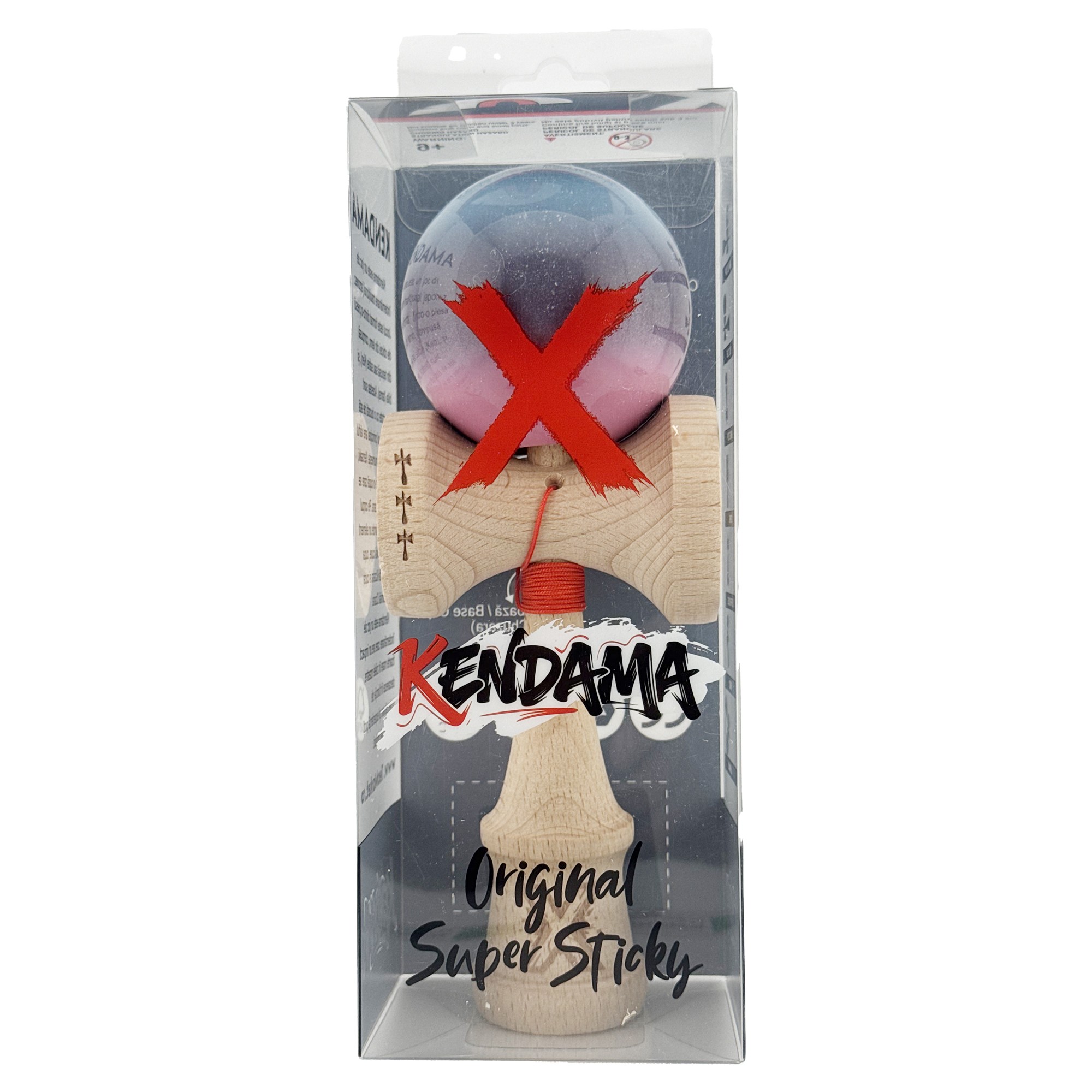 Kendama X Originala, Profesionala, Flippy, Big Cups V2, Super Sticky Cupe Mari, Rulment Metalic cu Ata 55 cm, Albastru Deschis/Mov/Roz
