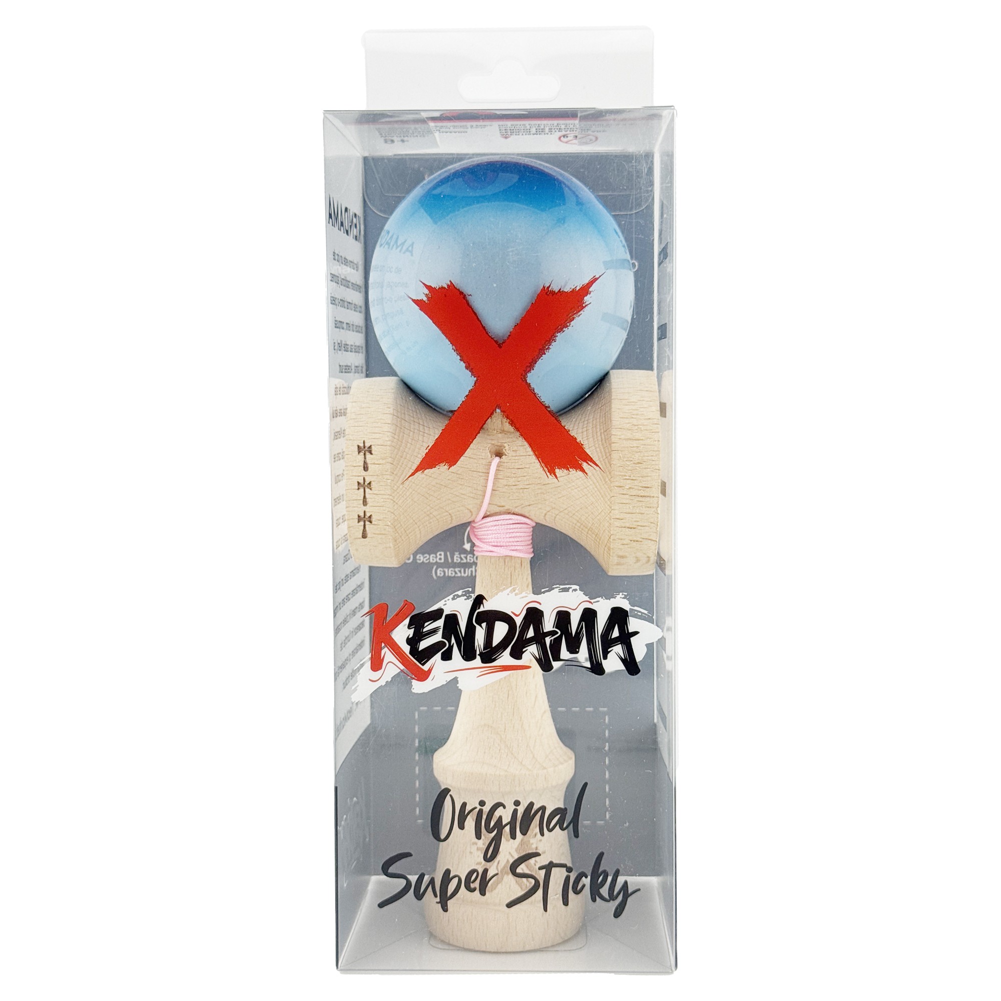 Kendama X Originala, Profesionala, Flippy, Big Cups V2, Super Sticky Cupe Mari, Rulment Metalic cu Ata 55 cm, Albastru/Gri/Bleu