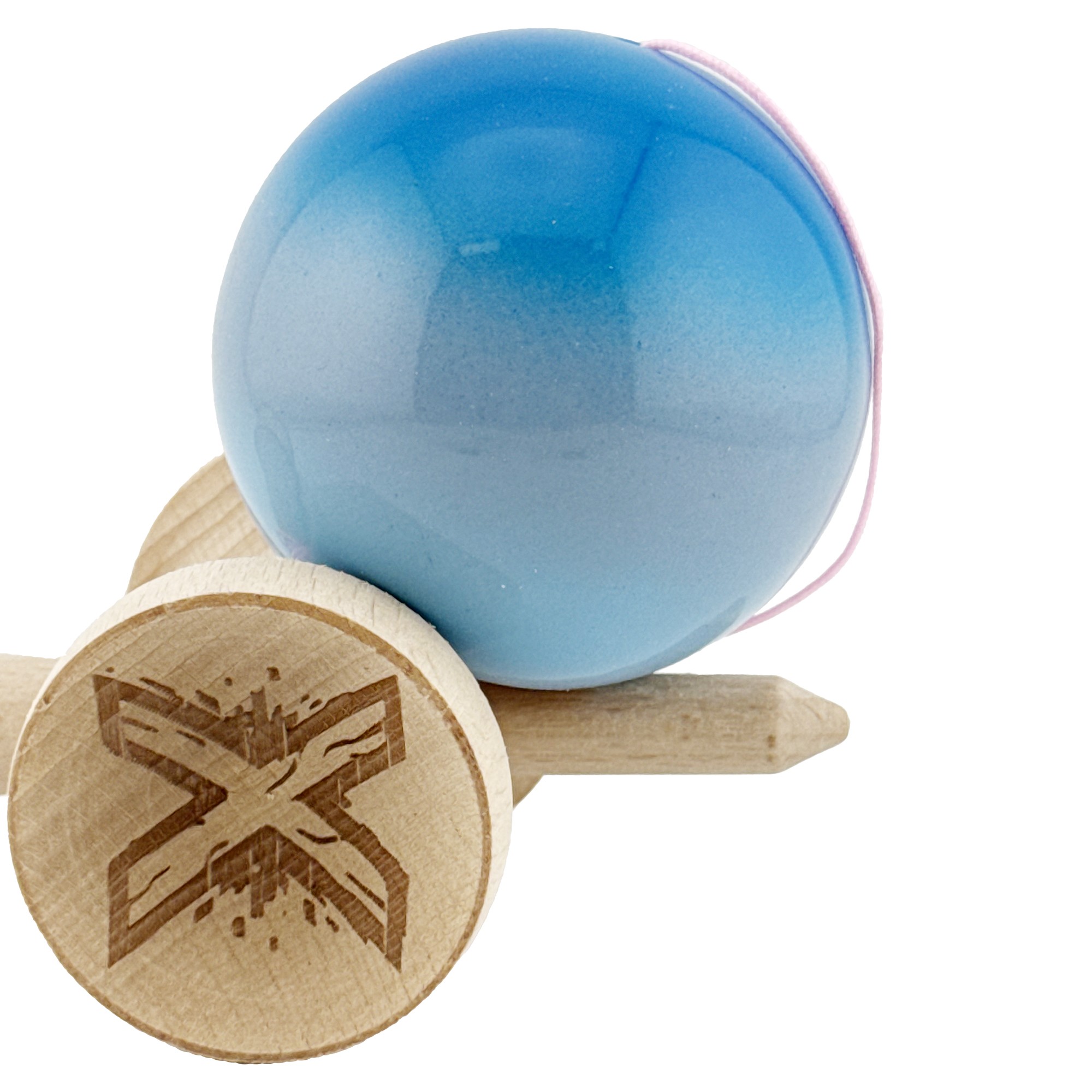 Kendama X Originala, Profesionala, Flippy, Big Cups V2, Super Sticky Cupe Mari, Rulment Metalic cu Ata 55 cm, Albastru/Gri/Bleu