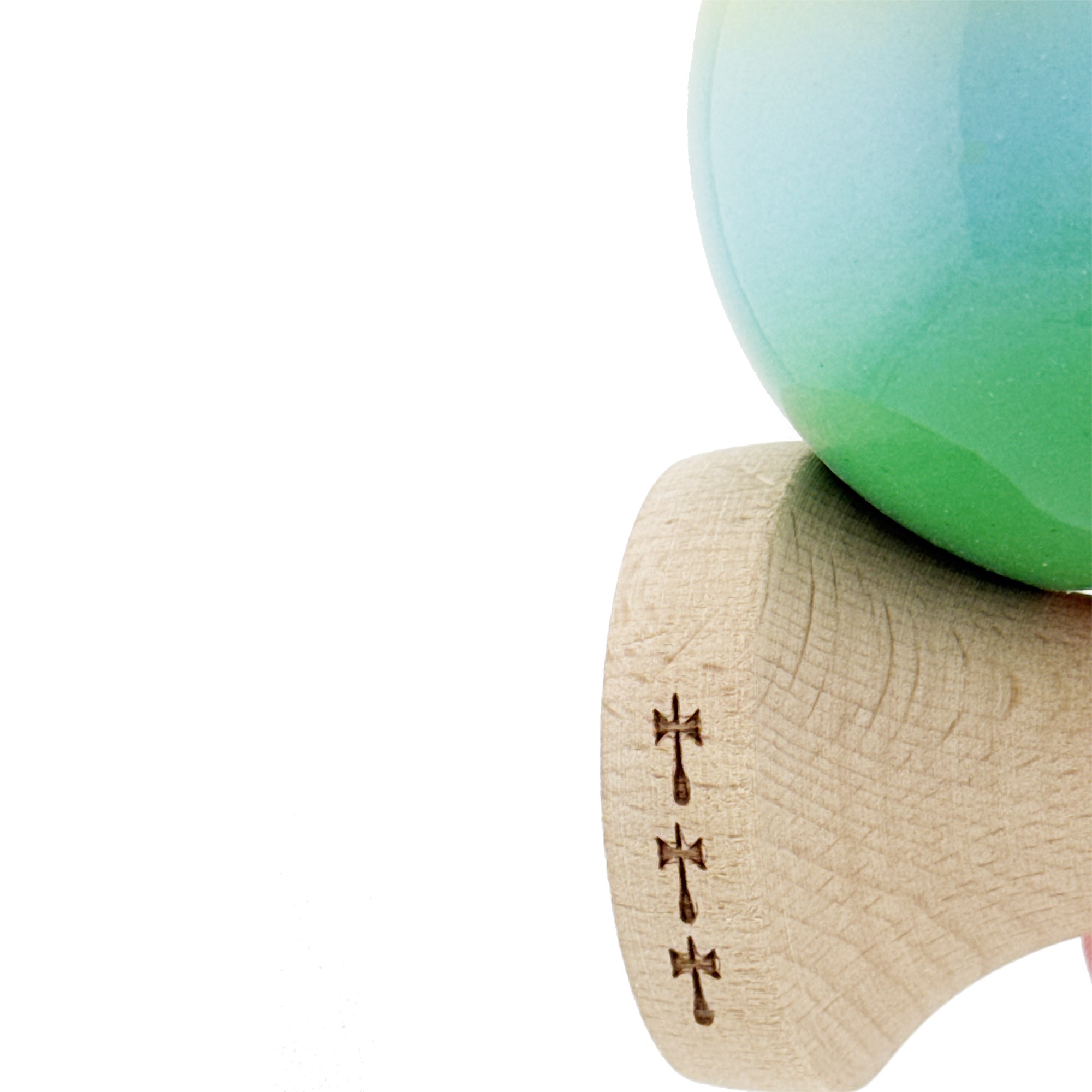 Kendama X Originala, Profesionala, Flippy, Big Cups V2, Super Sticky Cupe Mari, Rulment Metalic cu Ata 55 cm, Galben/Albastru deschis/Verde