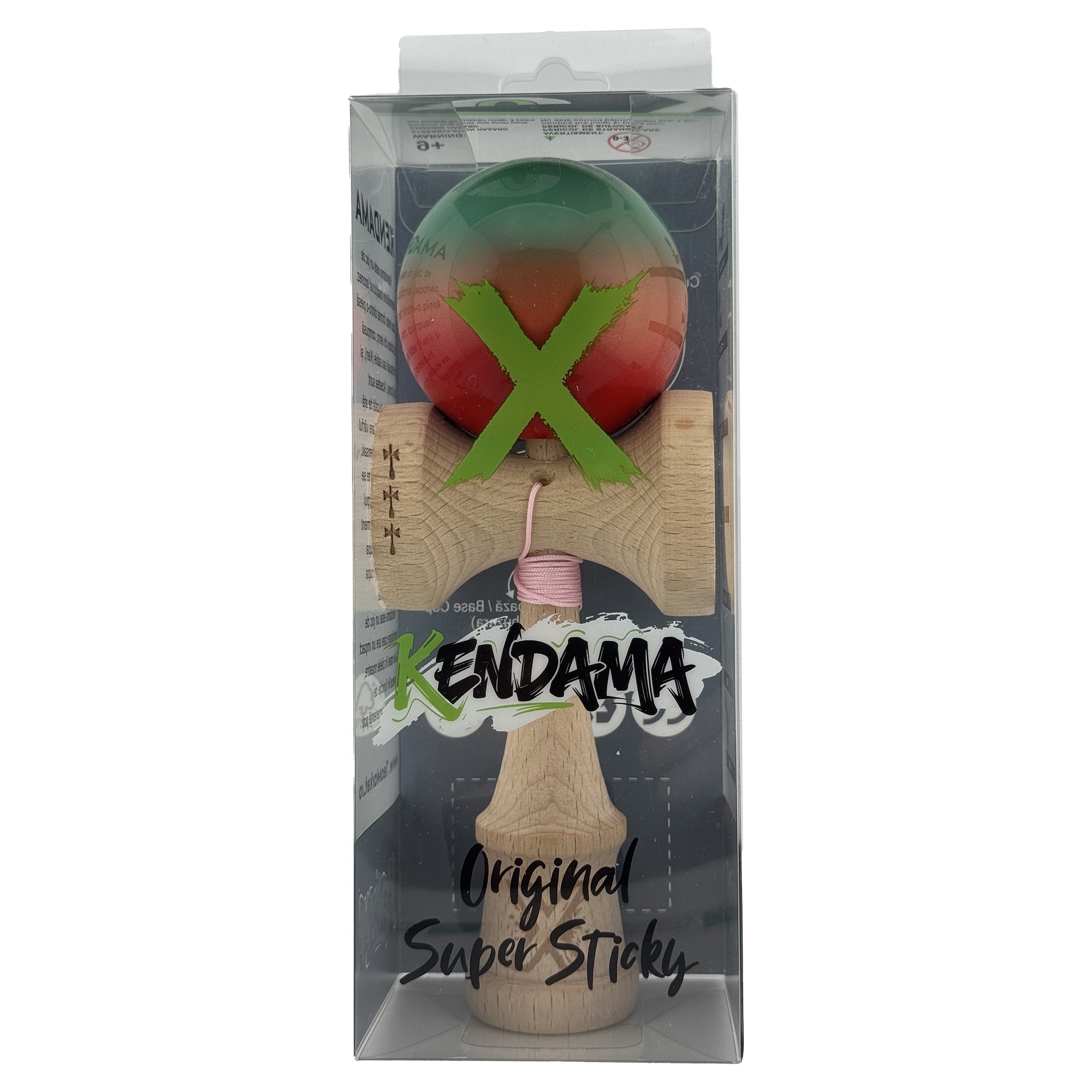 Kendama X Originala, Profesionala, Flippy, Big Cups V2, Super Sticky Cupe Mari, Rulment Metalic cu Ata 55 cm, Rosu/Verde