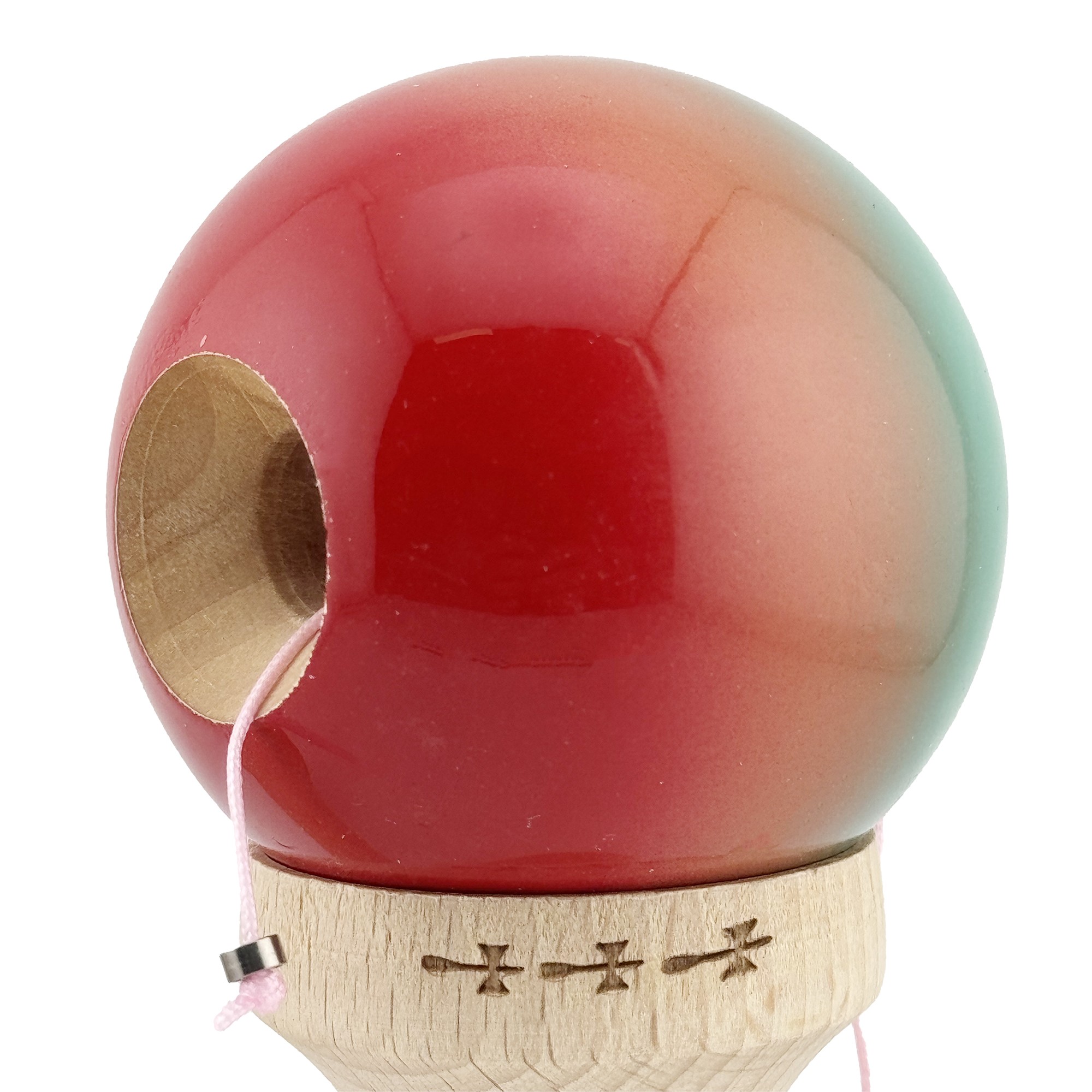 Kendama X Originala, Profesionala, Flippy, Big Cups V2, Super Sticky Cupe Mari, Rulment Metalic cu Ata 55 cm, Rosu/Verde