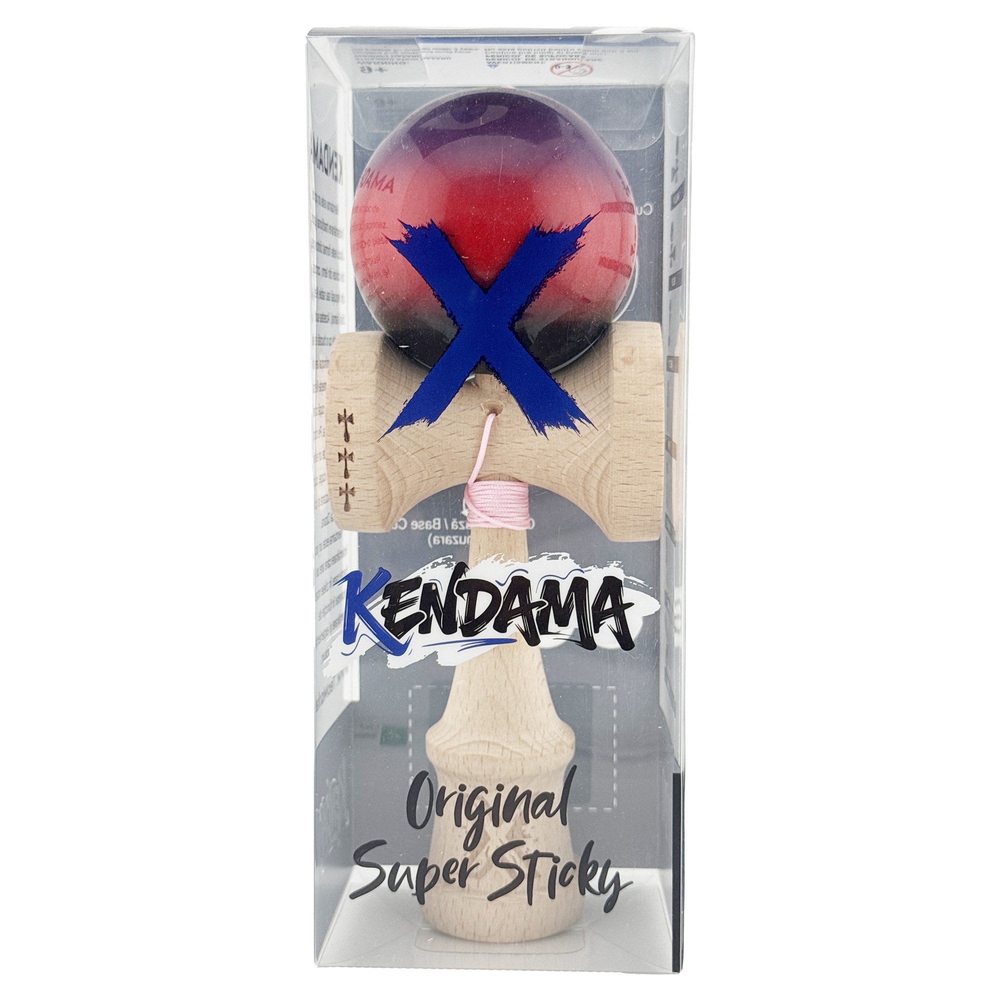 Kendama X Originala, Profesionala, Flippy, Big Cups V2, Super Sticky Cupe Mari, Rulment Metalic cu Ata 55 cm, Mov/Rosu/Negru