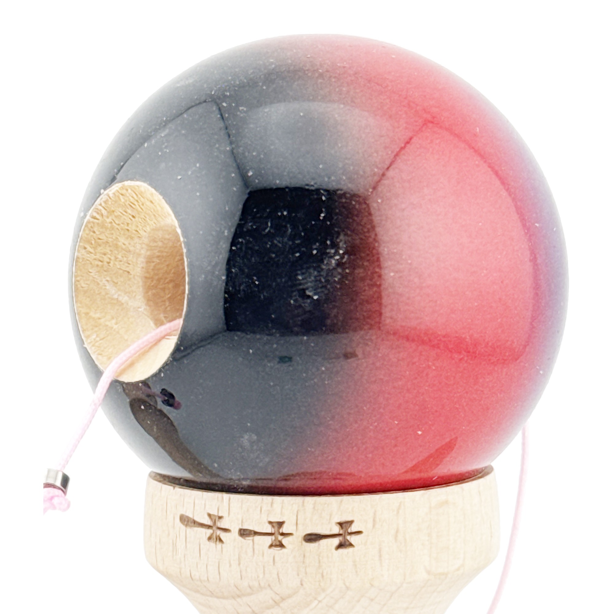 Kendama X Originala, Profesionala, Flippy, Big Cups V2, Super Sticky Cupe Mari, Rulment Metalic cu Ata 55 cm, Mov/Rosu/Negru