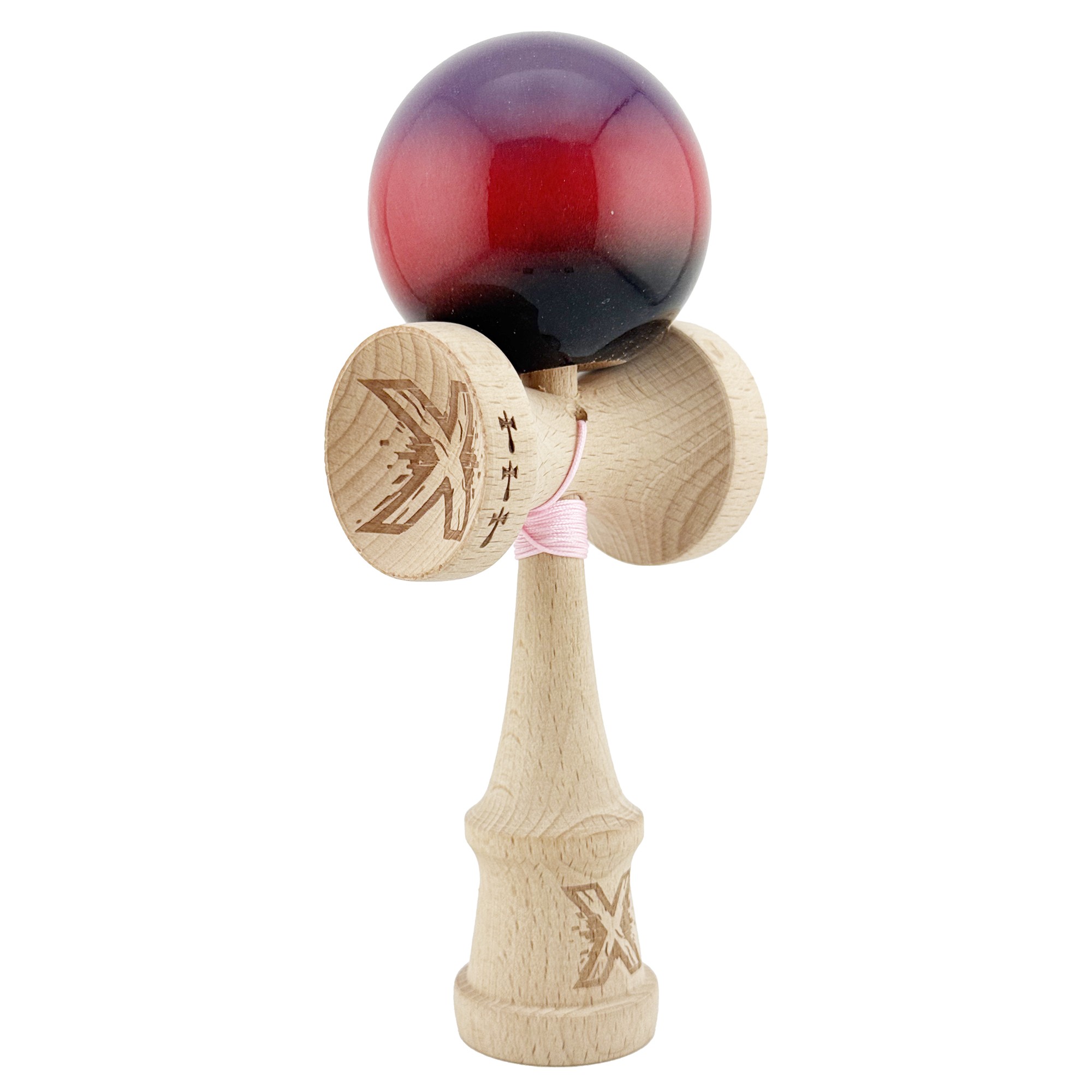 Kendama X Originala, Profesionala, Flippy, Big Cups V2, Super Sticky Cupe Mari, Rulment Metalic cu Ata 55 cm, Mov/Rosu/Negru